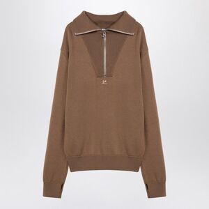 Chic Beige Merino Wool Zip Sweater